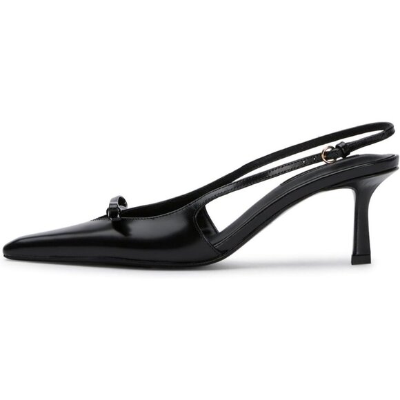 🆕Slingback Heel Women Bow Pointed Toe Kitten Heel Pump Black Synthetic Stiletto - Picture 1 of 8